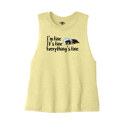 Everything's Fine Bella+Canvas 6682 crop tank in Heather French Vanilla, front flatlay