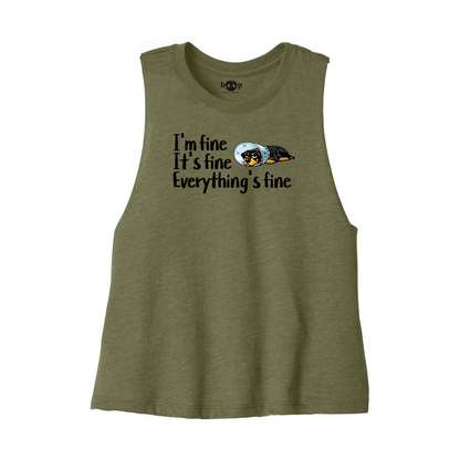 Everything's Fine Bella+Canvas 6682 crop tank in Heather Olive, front flatlay