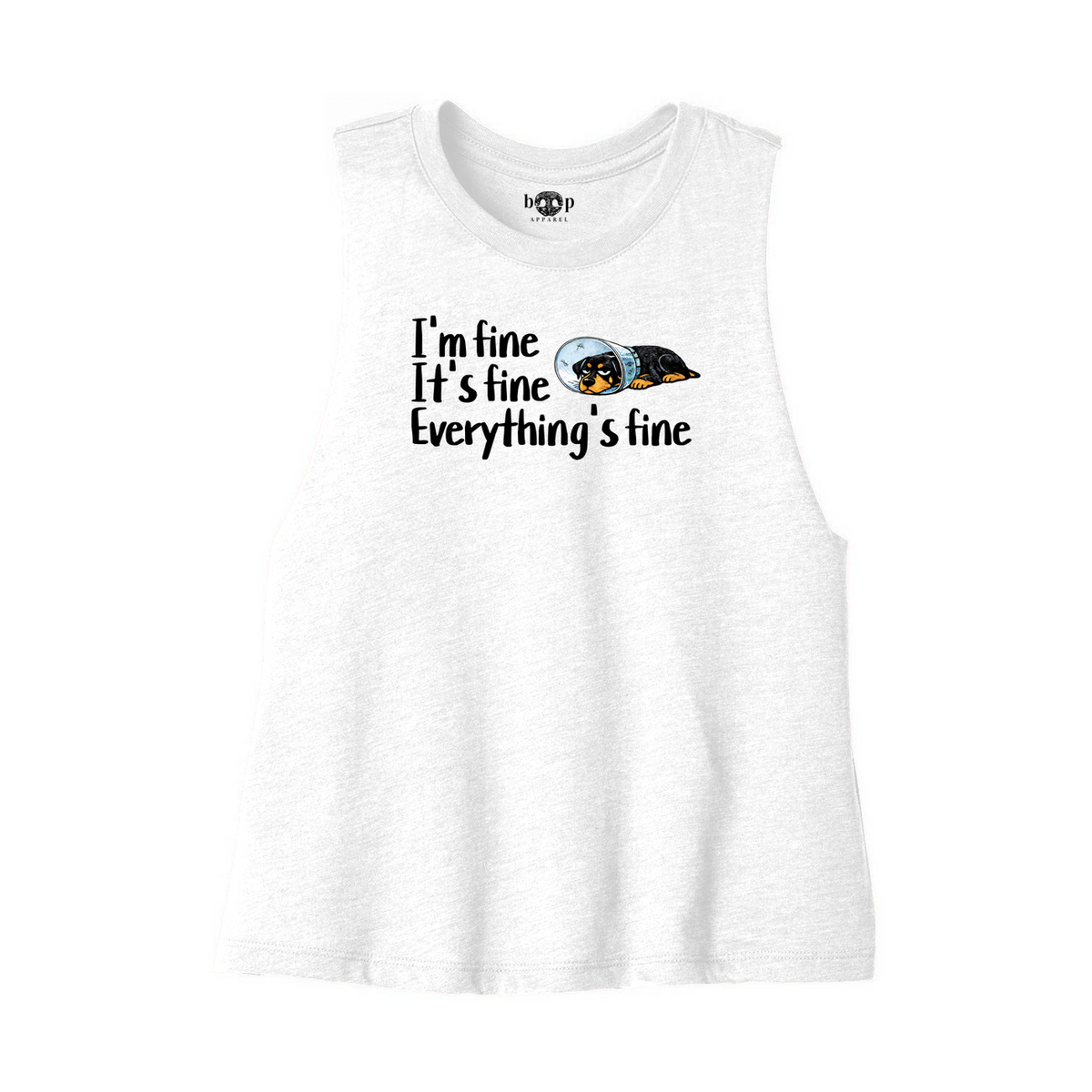 Everything's Fine Bella+Canvas 6682 crop tank in Solid White Blend, front flatlay
