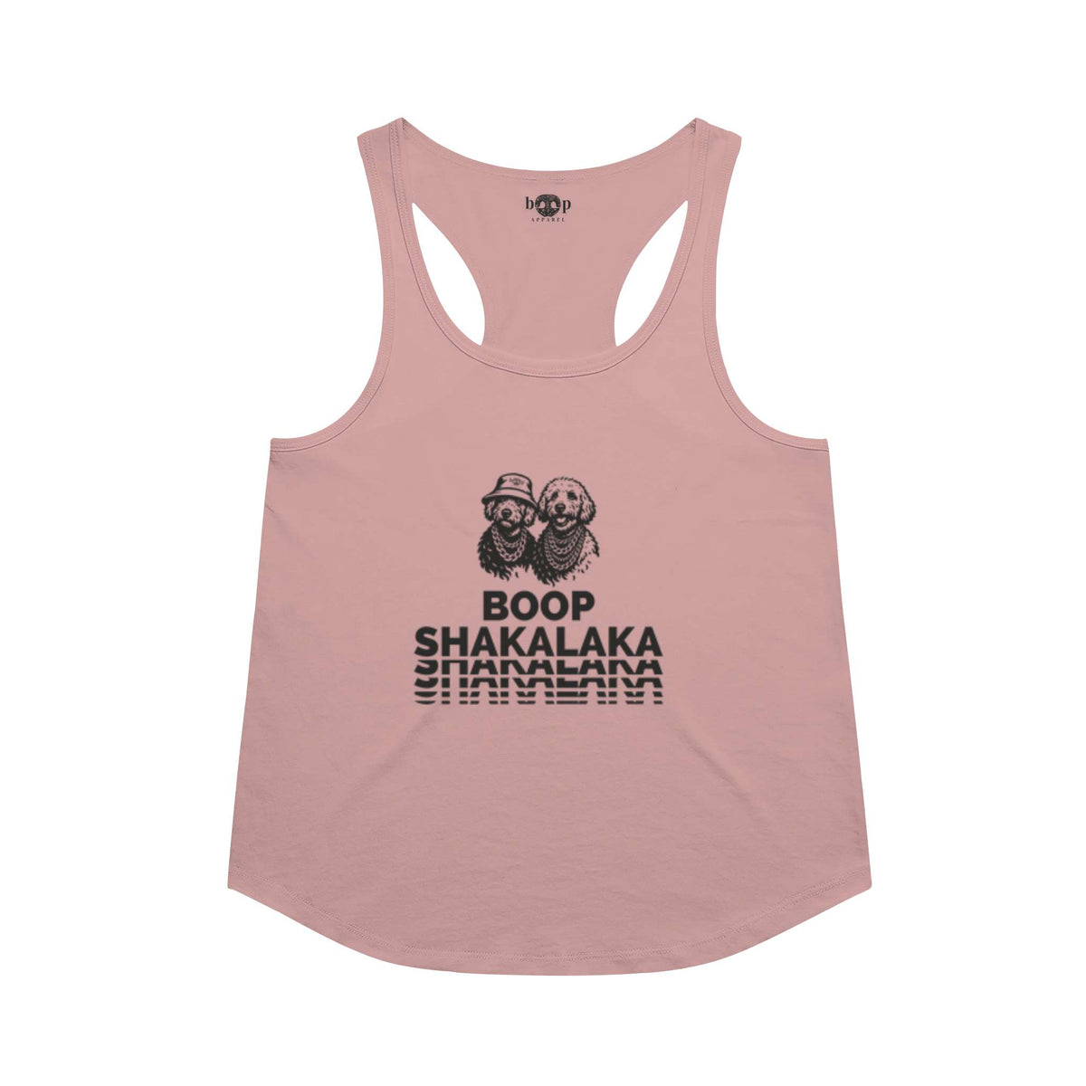 Boop Shakalaka racerback tank in Desert Pink