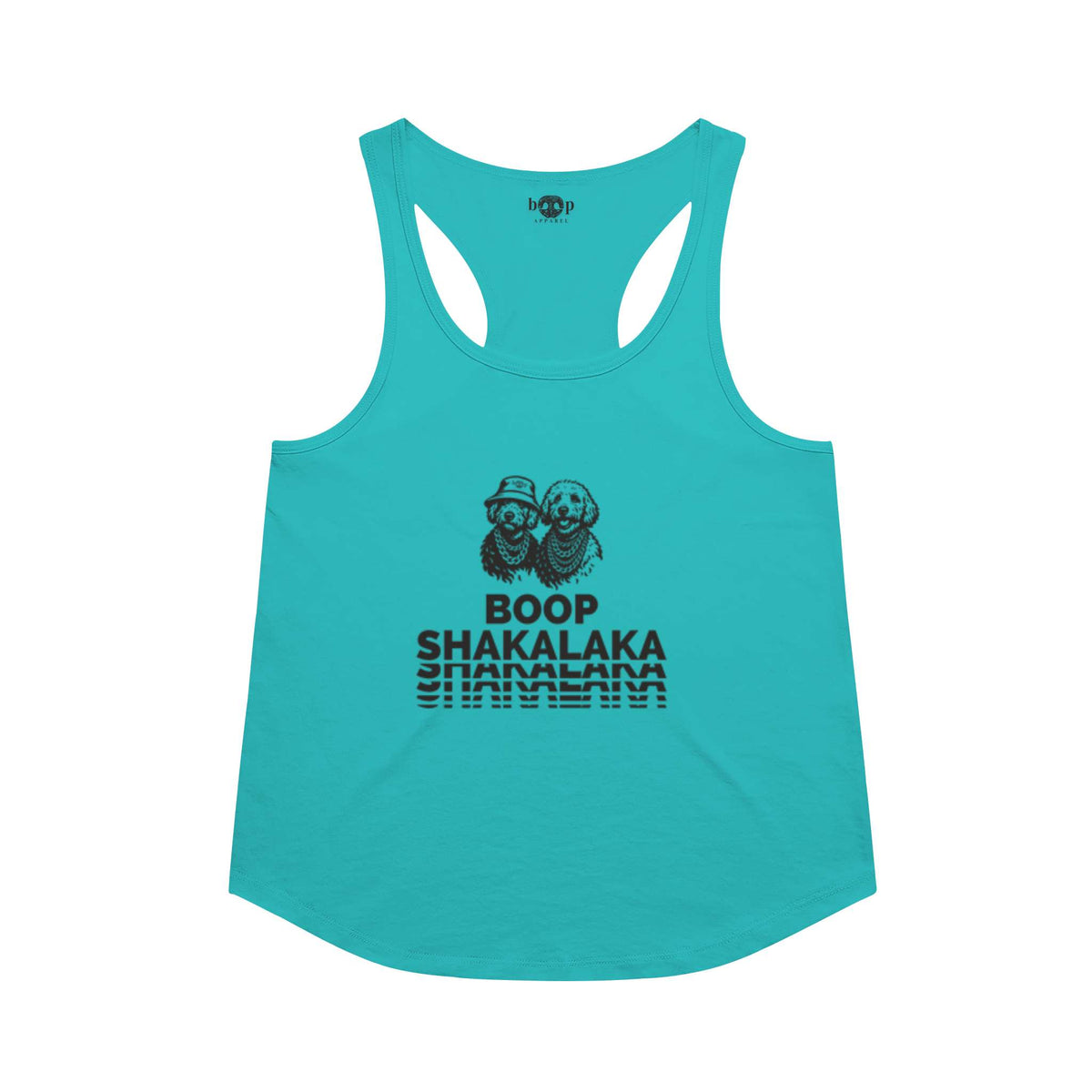 Boop Shakalaka racerback tank in Tahiti Blue