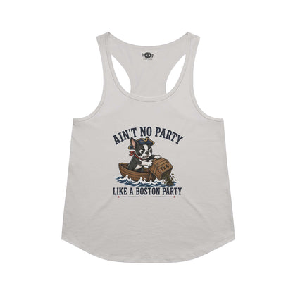 Boston Party racerback tank in Heather White