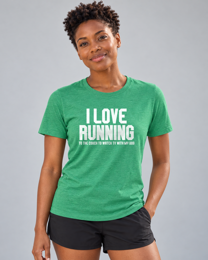 Brandy wearing I Love Running Everyday T in Heather Kelly