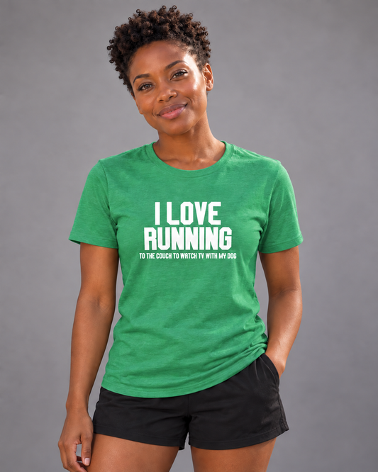 Brandy wearing I Love Running Everyday T in Heather Kelly
