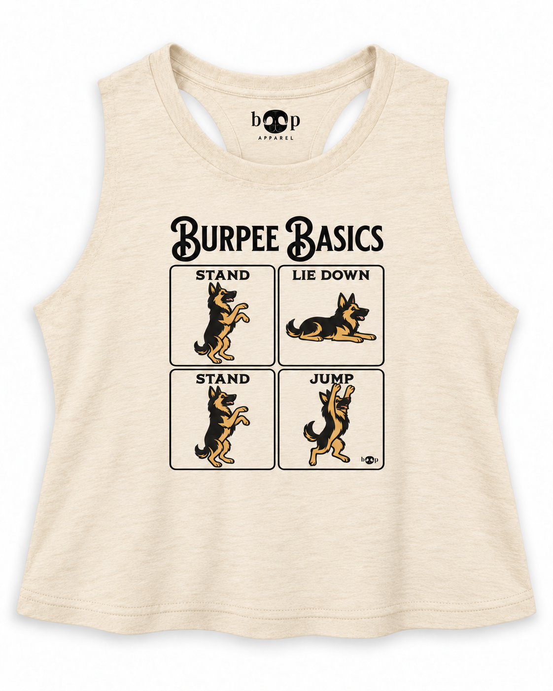 Burpee Basics crop tank – Heather French Vanilla flatlay