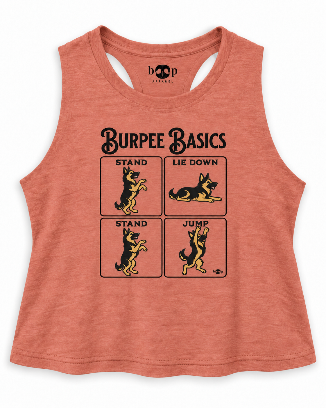 Burpee Basics crop tank – Heather Sunset flatlay