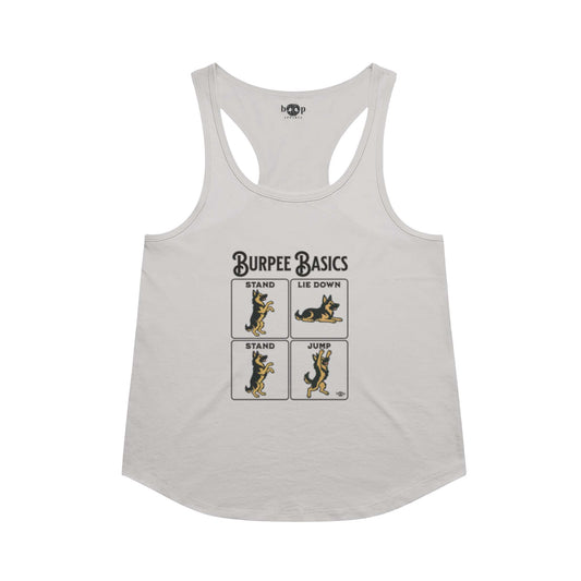 Burpee Basics racerback tank in Heather White