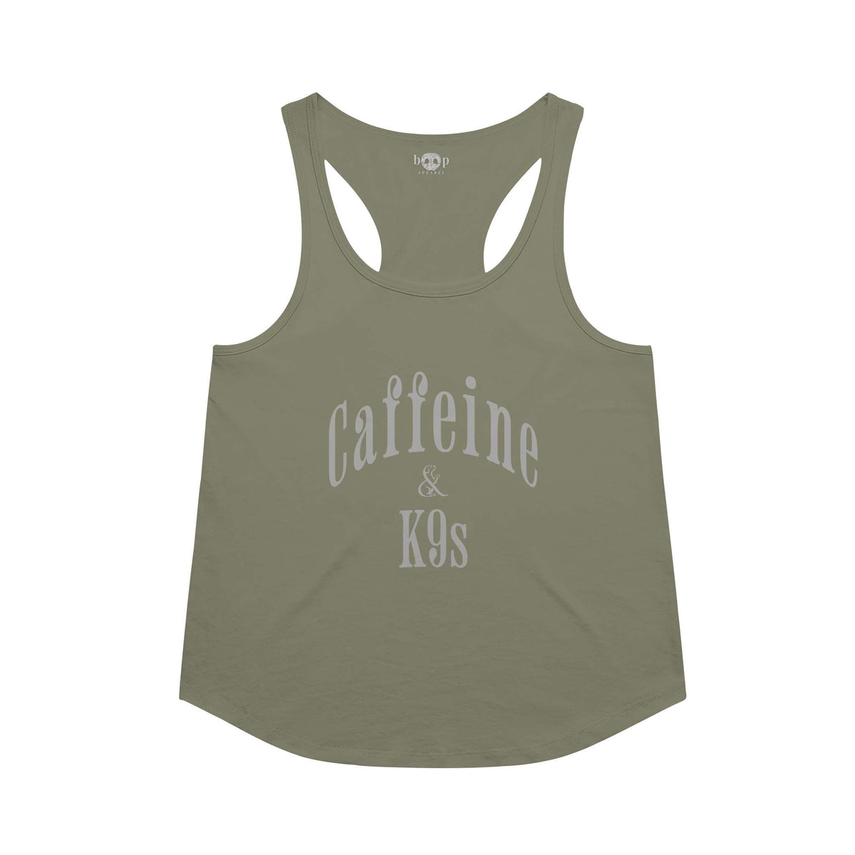 Caffeine & K9s racerback tank in military green