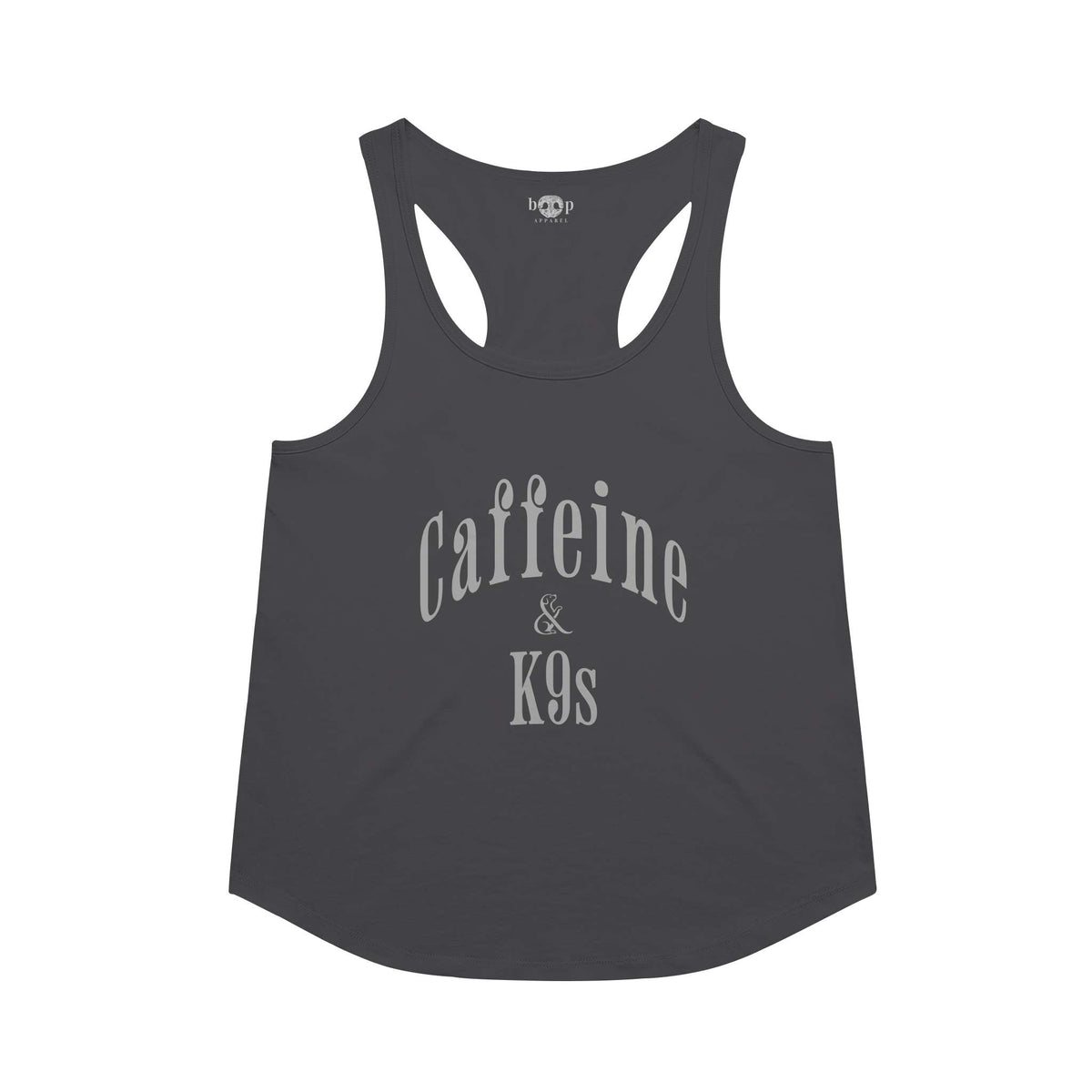 Caffeine & K9s racerback tank in Vintage Black