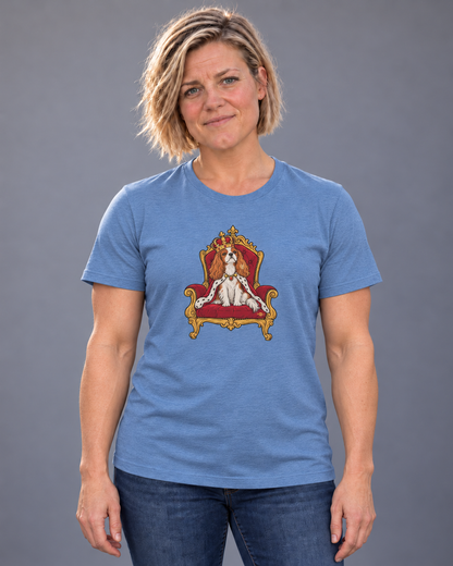 Cindy wearing King Charles of the Cavaliers Everyday T in Heather Columbia Blue
