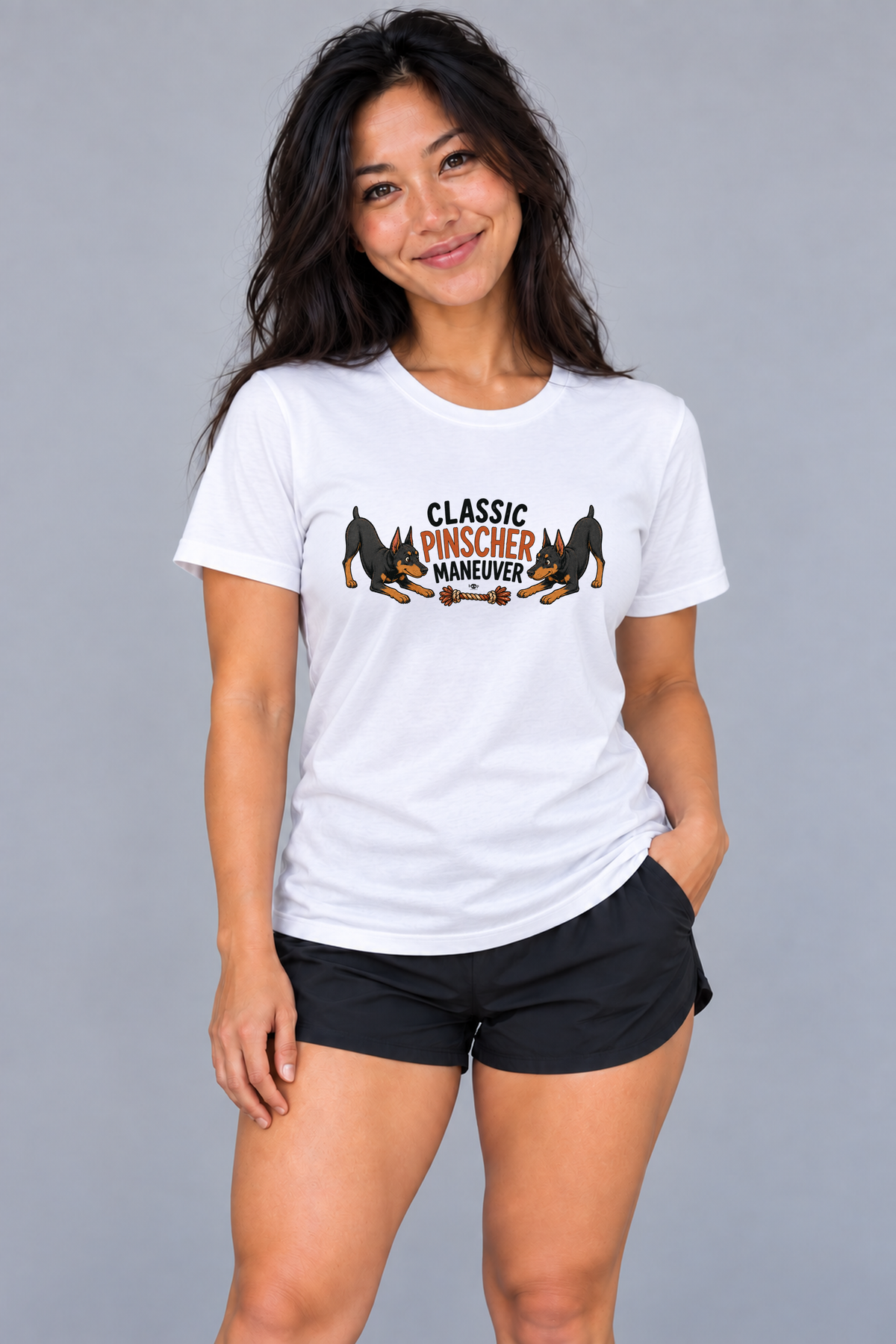 Grace modeling Classic Pinscher Maneuver Everyday T in Solid White Blend