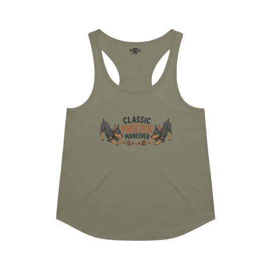 Classic Pinscher Maneuver racerback tank in military green