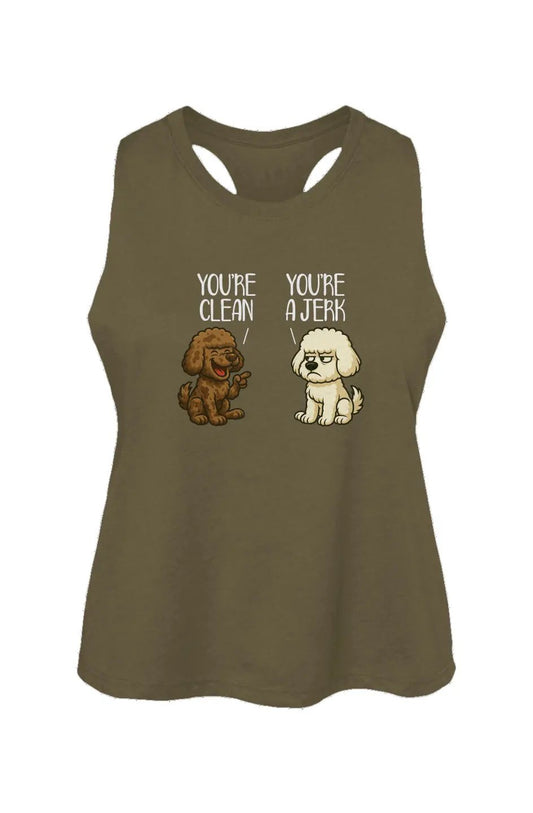 Clean and Jerk crop tank in Heather Olive