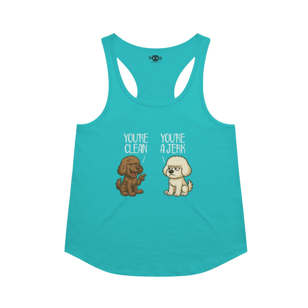 Clean and Jerk racerback tank in Tahiti Blue