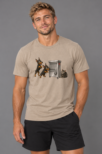 Hank wearing the Clever Girls Everyday T in Heather Tan, front studio view.
