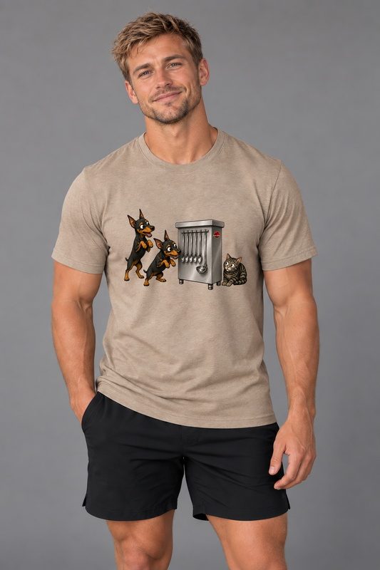 Hank wearing the Clever Girls Everyday T in Heather Tan
