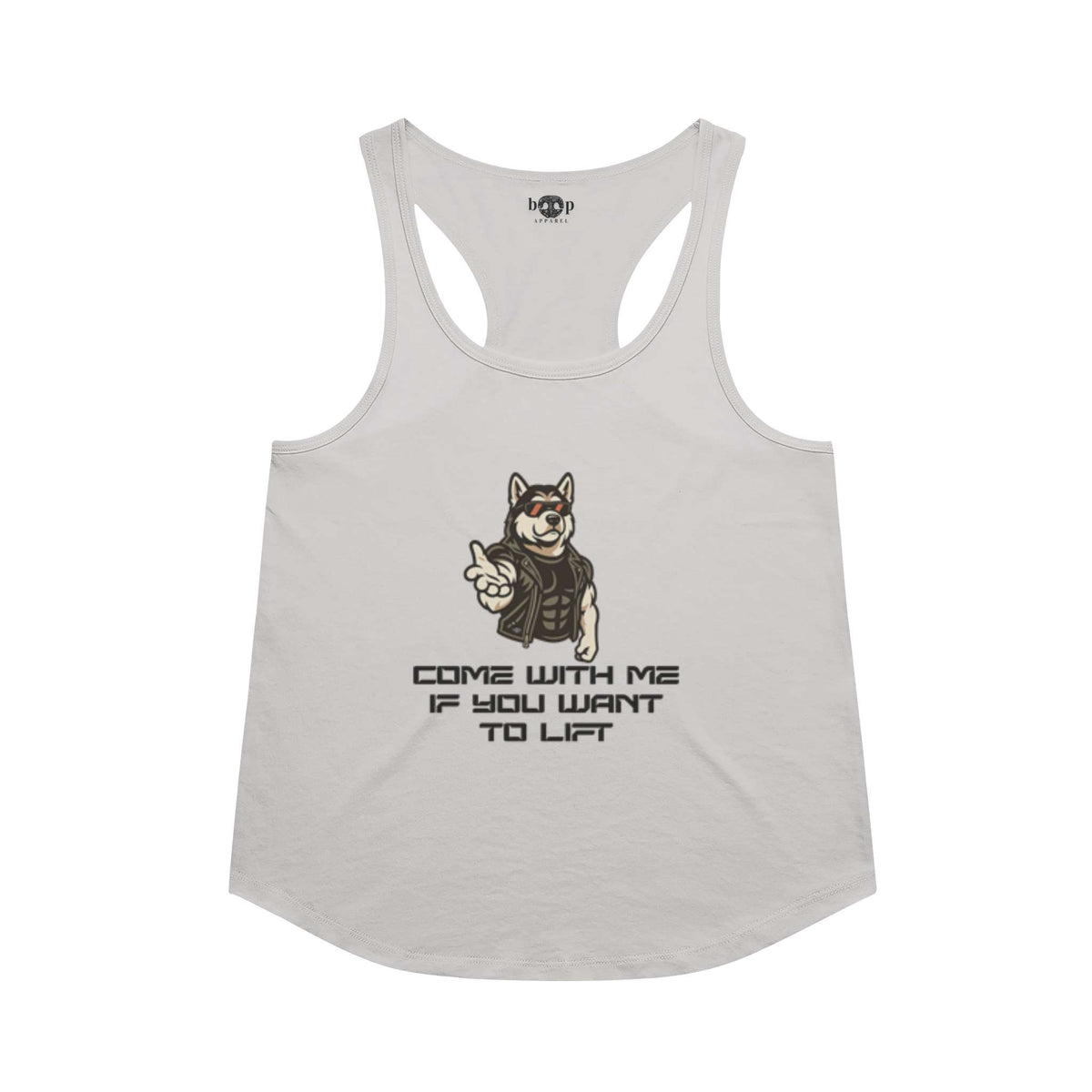 Come With Me racerback tank in Heather White