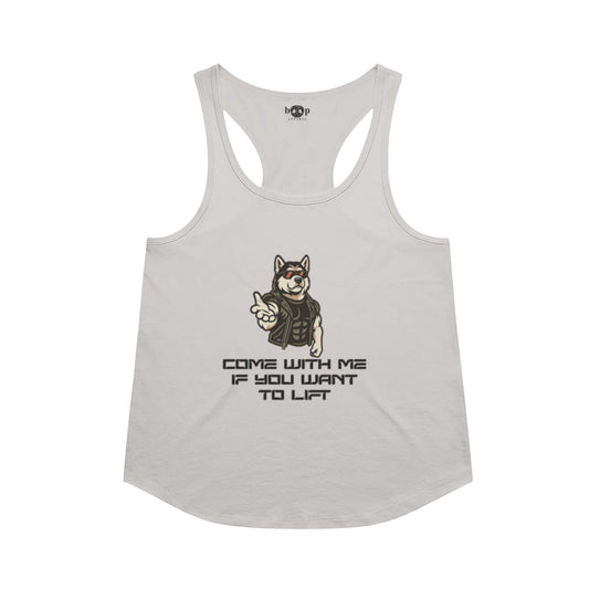 Come With Me racerback tank in Heather White
