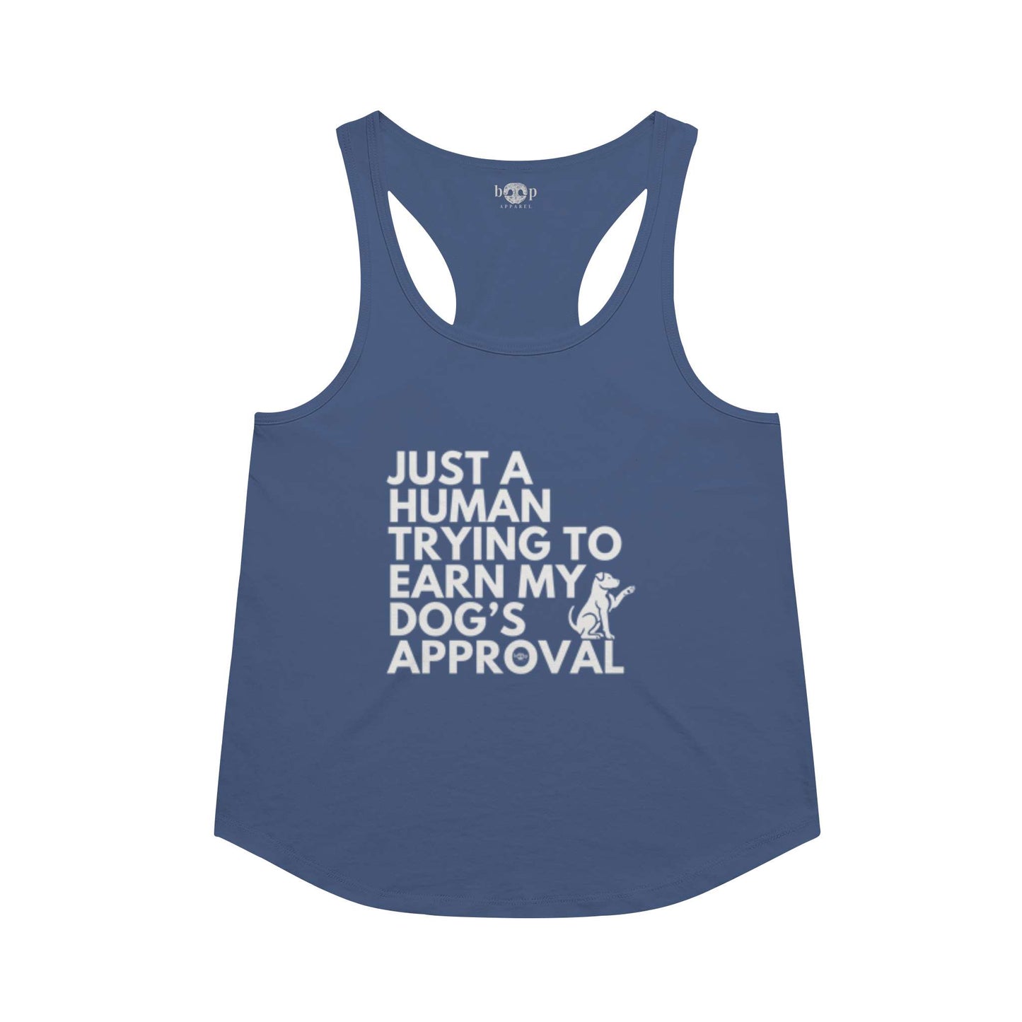 Funny dog owner t-shirt with sarcastic humor -Dog's Approval - Racerback Tank