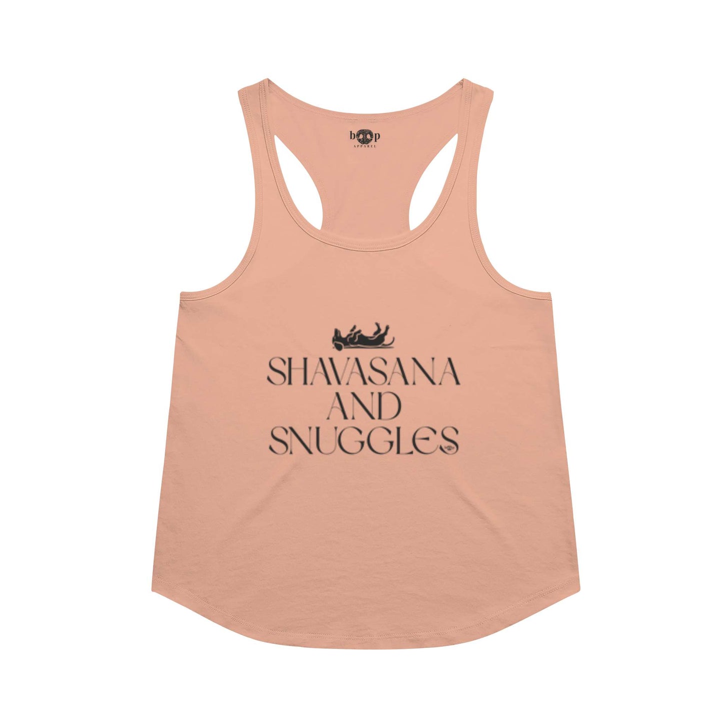 Funny dog owner t-shirt with sarcastic humor -Shavasana and Snuggles  - Racerback Tank