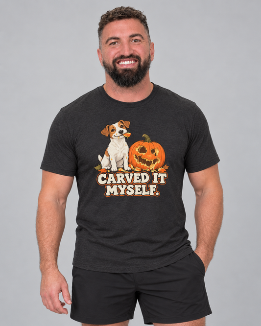 Dan wearing Carved it Myself Everyday T in Black Heather