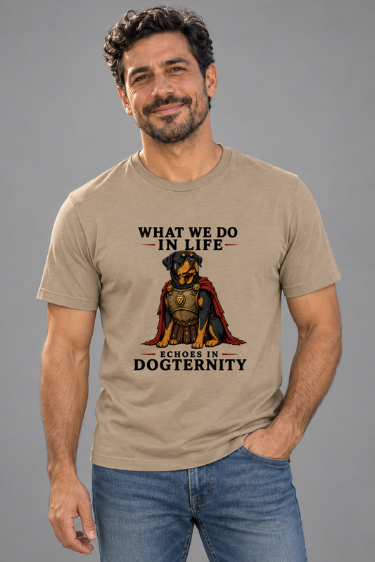 Dave wearing Echoes in Dogternity Everyday T in Heather Tan