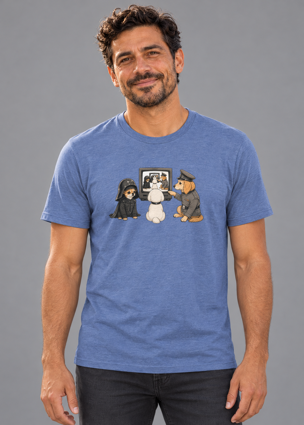 Dave wearing In the Now, Now Everyday T in Heather True Royal