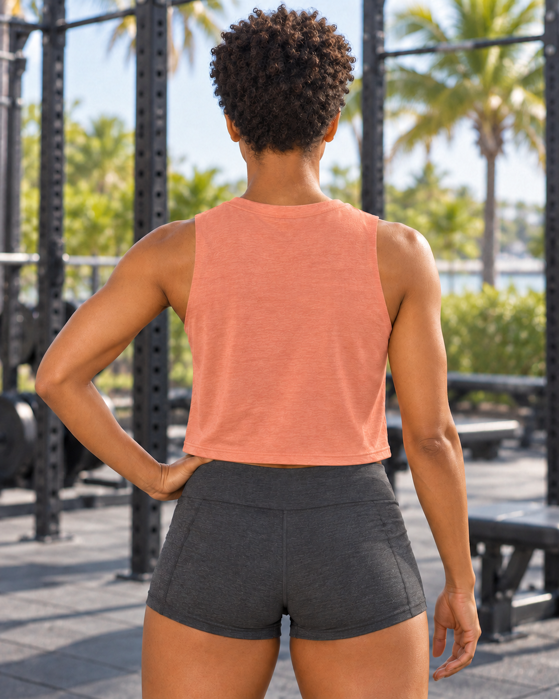 Dog and Dogger crop tank — Brandy plain back lifestyle in Heather Sunset