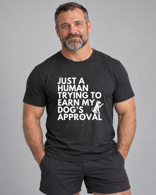 Ed wearing Dog's Approval Everyday T in Black Heather