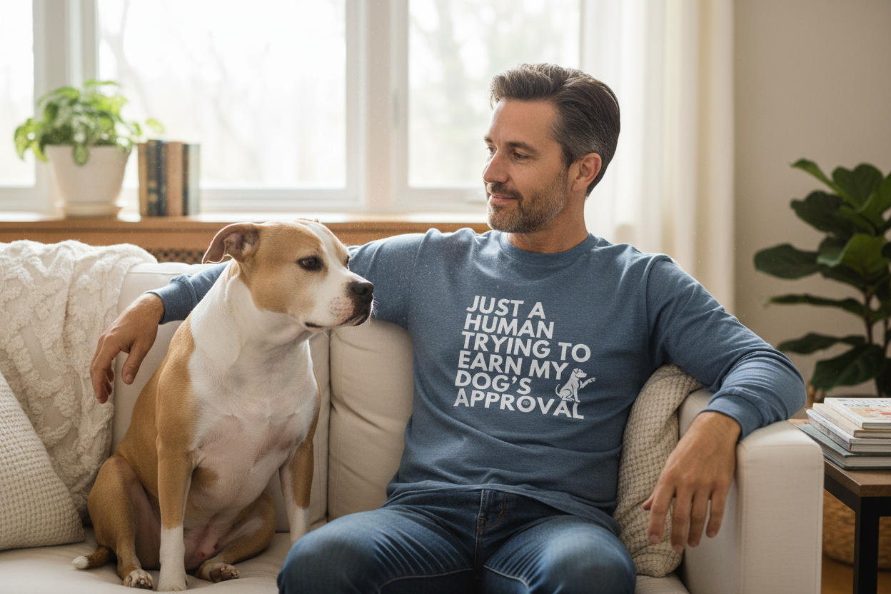 Dog's Approval - Long Sleeve T with judging pitbull