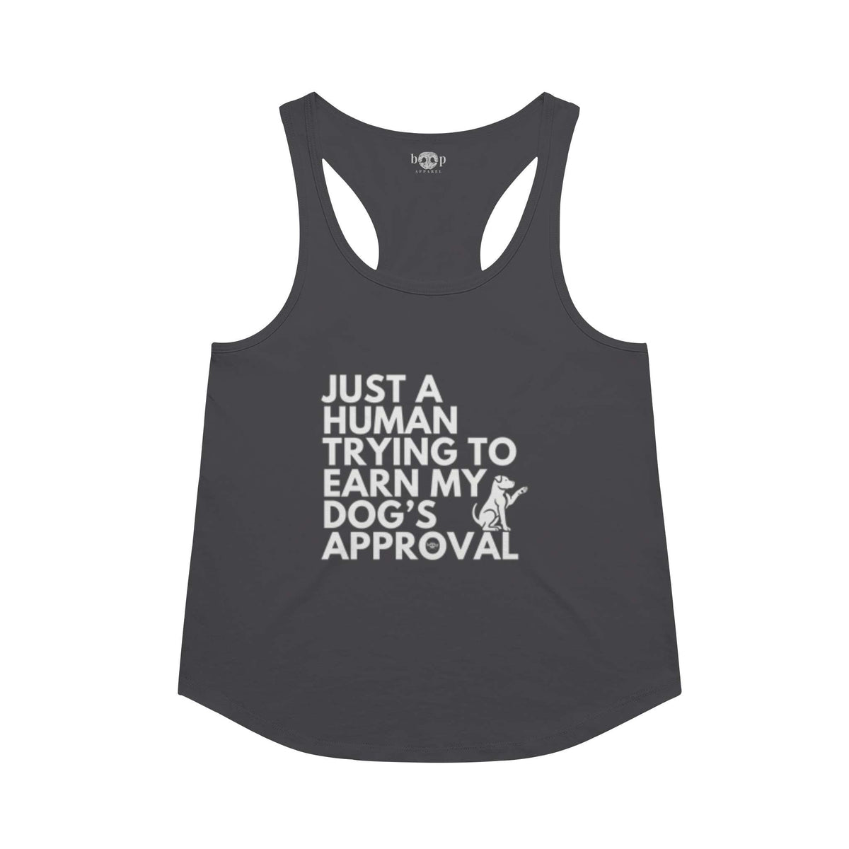 Dog's Approval racerback tank in Vintage Black