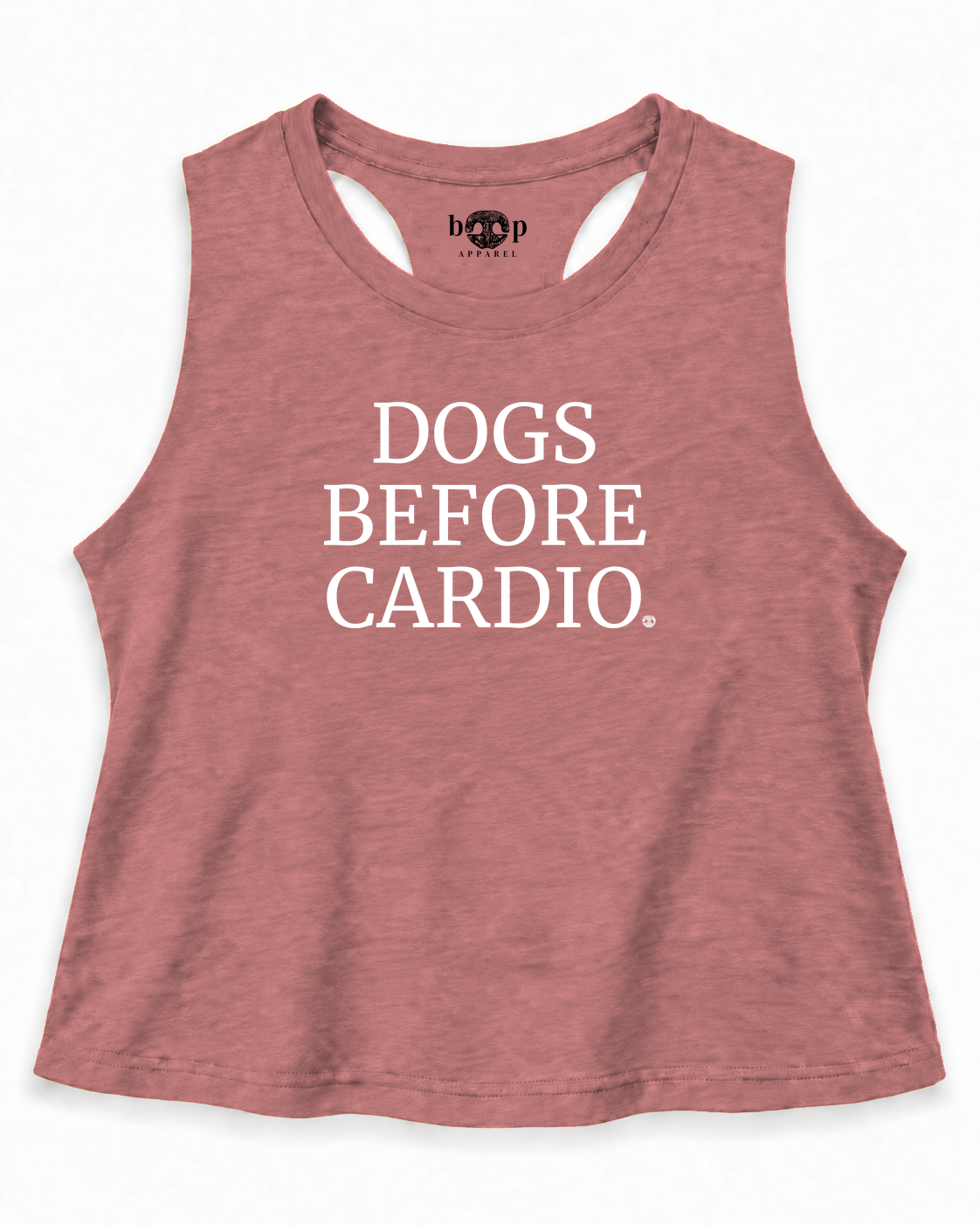 Dogs Before Cardio crop tank Mauve approved mockup