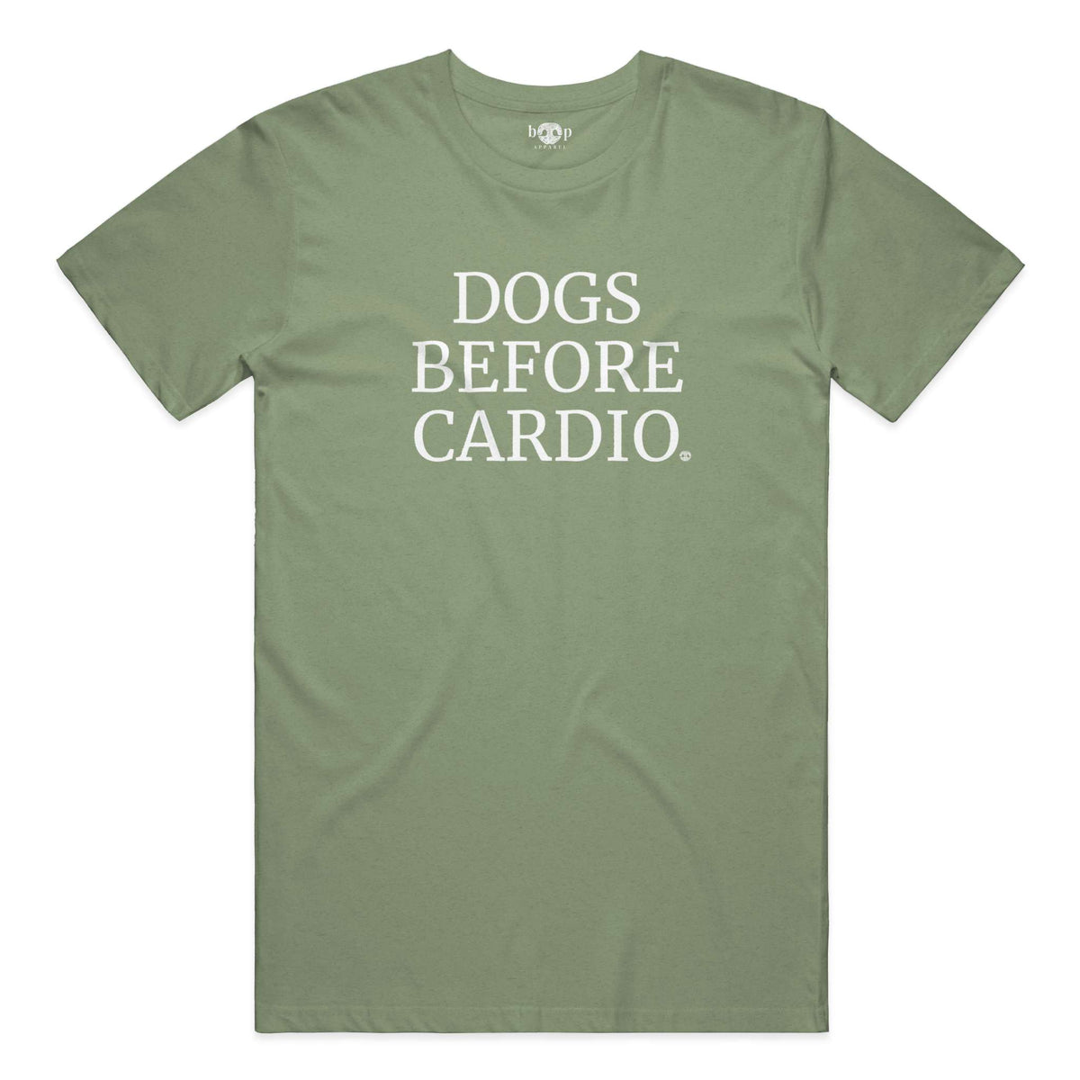 Dogs Before Cardio performance t in military green triblend