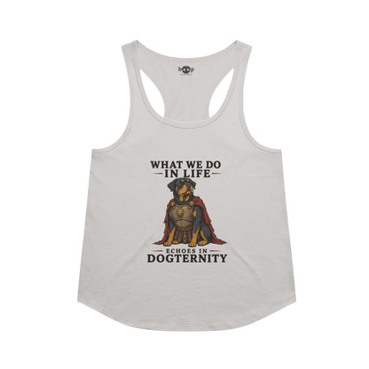 Echoes in Dogternity racerback tank in Heather White