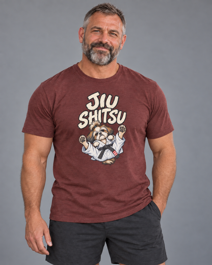 Ed wearing Jiu Shitsu Everyday T in Heather Cardinal