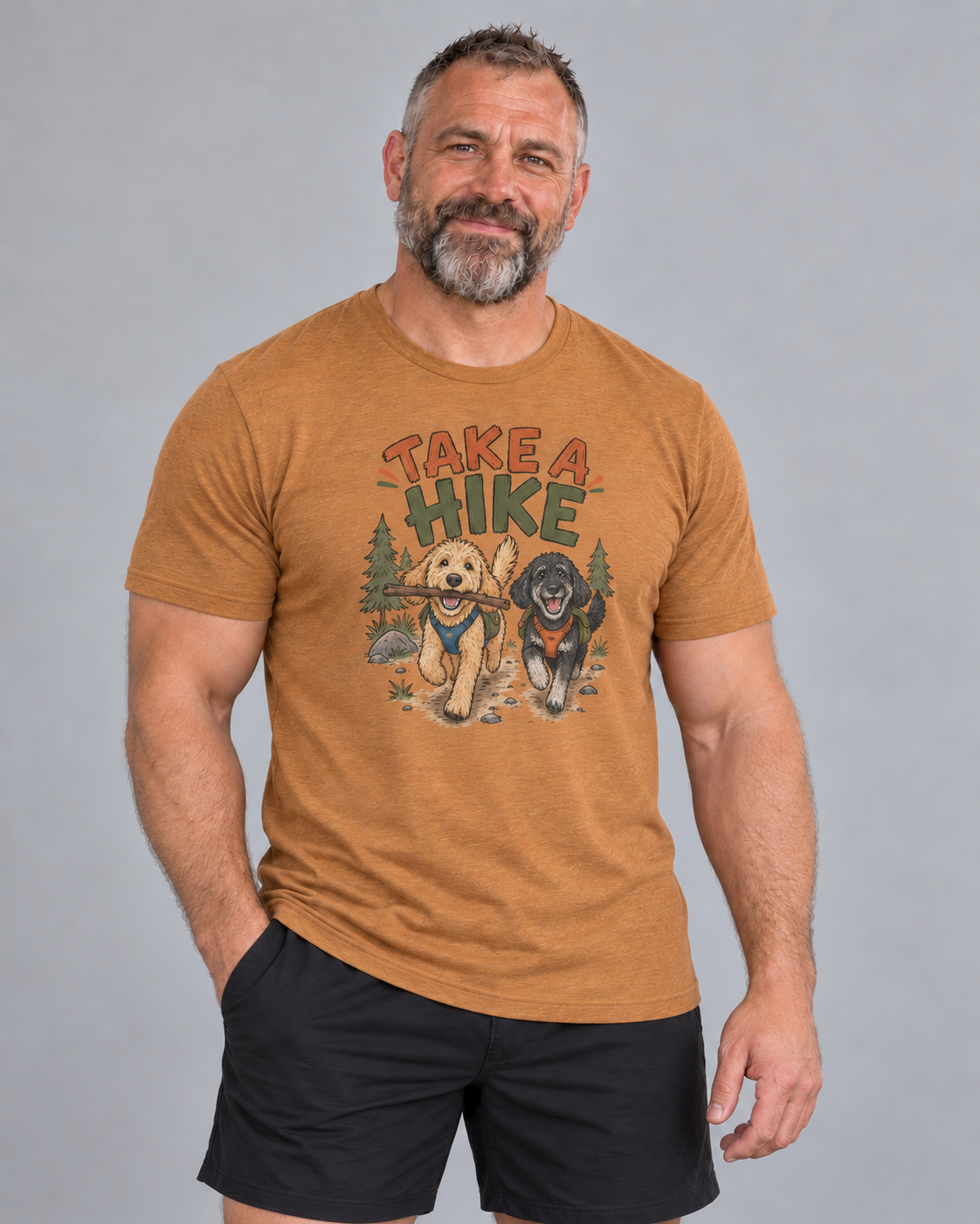 Ed wearing Take a Hike Everyday T in Heather Autumn