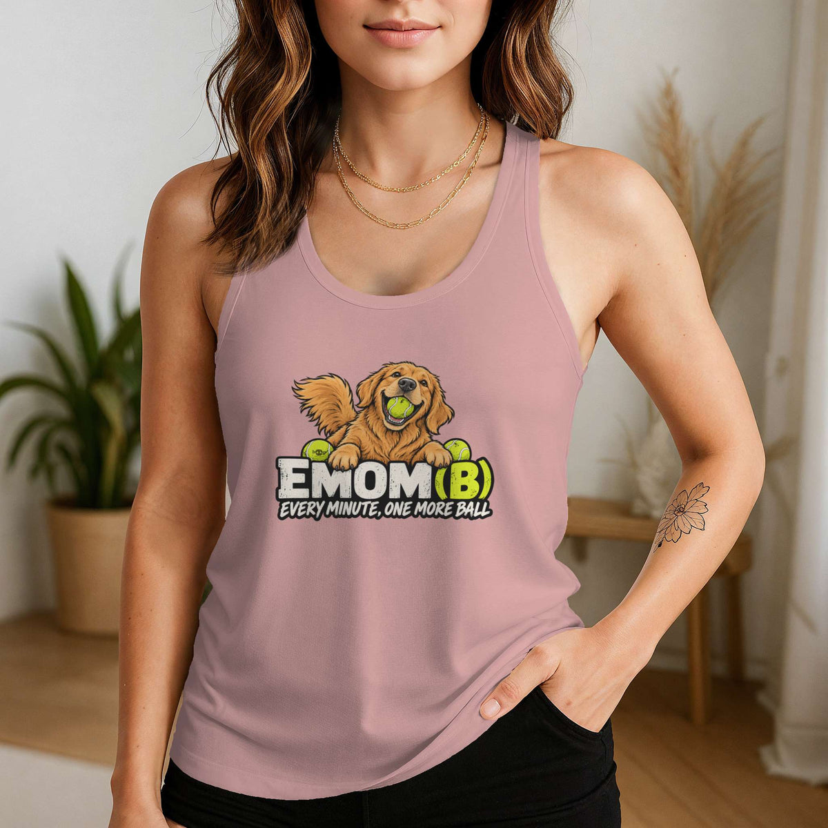 EMOM(B) racerback tank in Desert Pink
