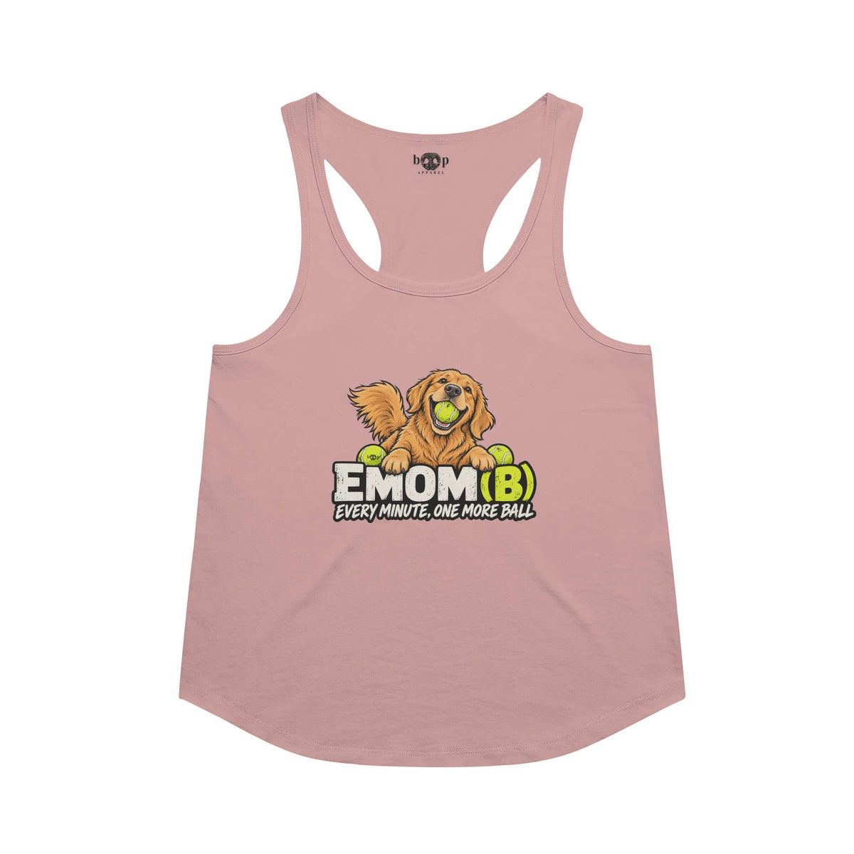 EMOM(B) racerback tank in Desert Pink
