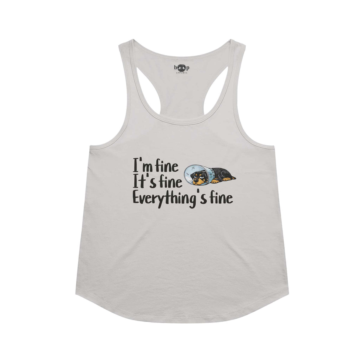 Everything's Fine racerback tank in Heather White