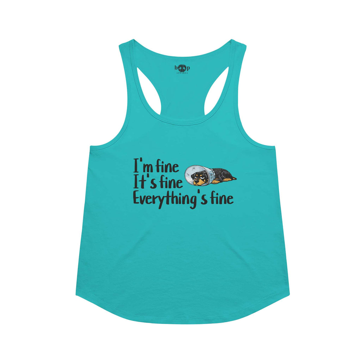 Everything's Fine racerback tank in Tahiti Blue