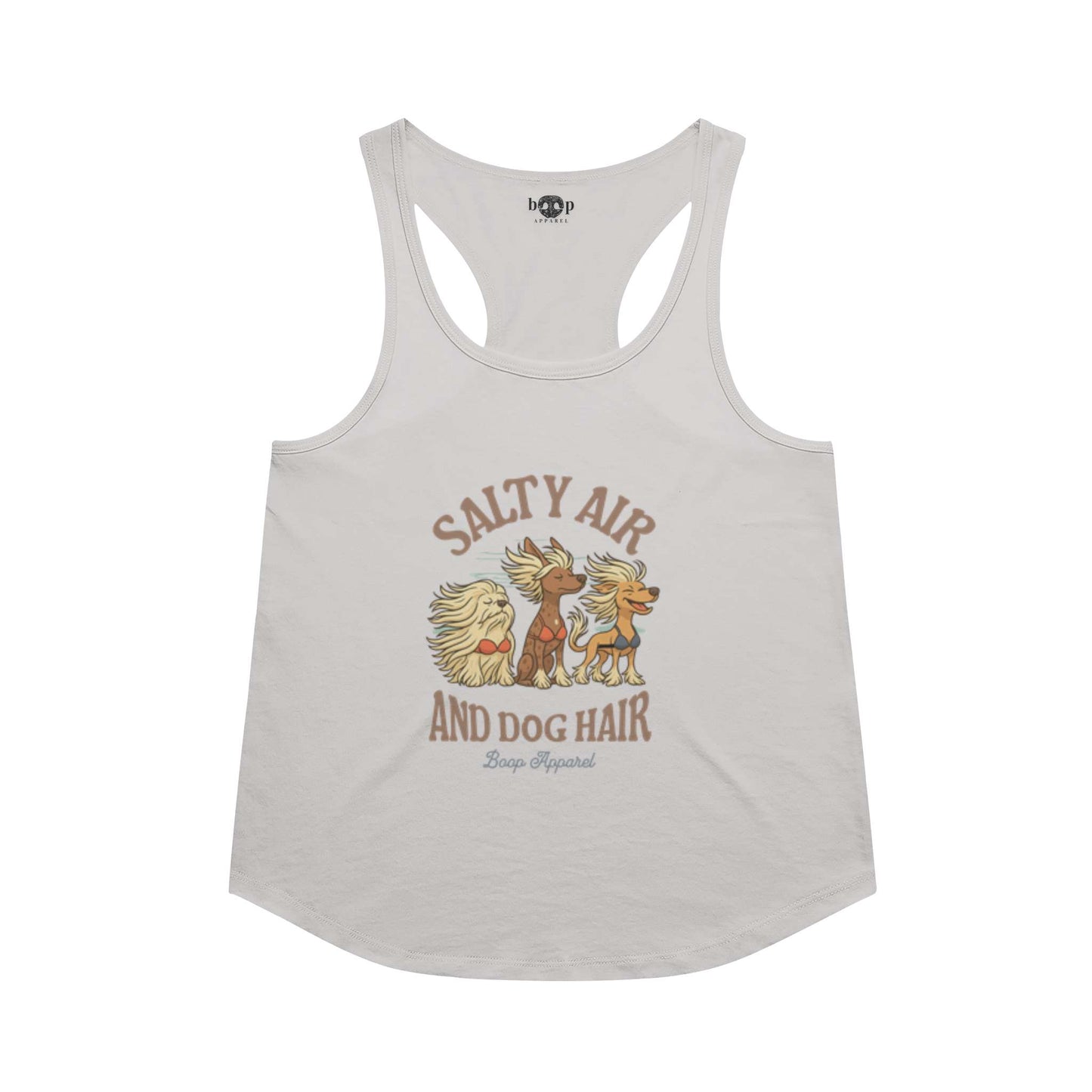 Funny dog owner t-shirt with sarcastic humor -Salty Air and Dog Hair - Racerback Tank