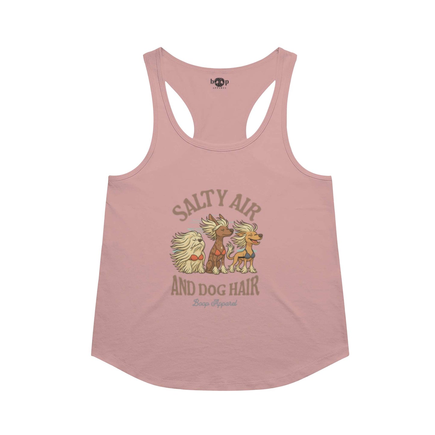 Funny dog owner t-shirt with sarcastic humor -Salty Air and Dog Hair - Racerback Tank