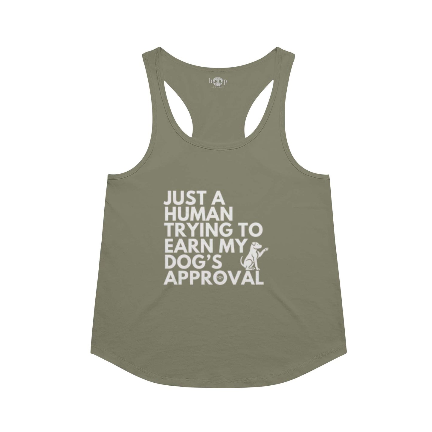 Funny dog owner t-shirt with sarcastic humor -Dog's Approval - Racerback Tank