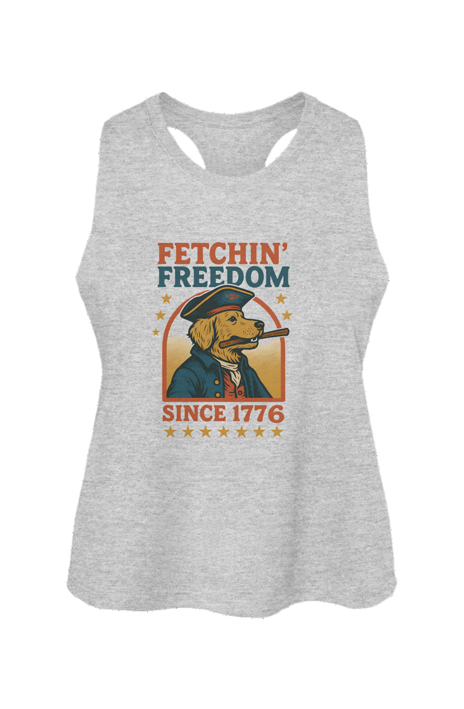 Fetchin' Freedom crop tank in Athletic Heather