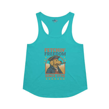Fetchin' Freedom racerback tank in Tahiti Blue