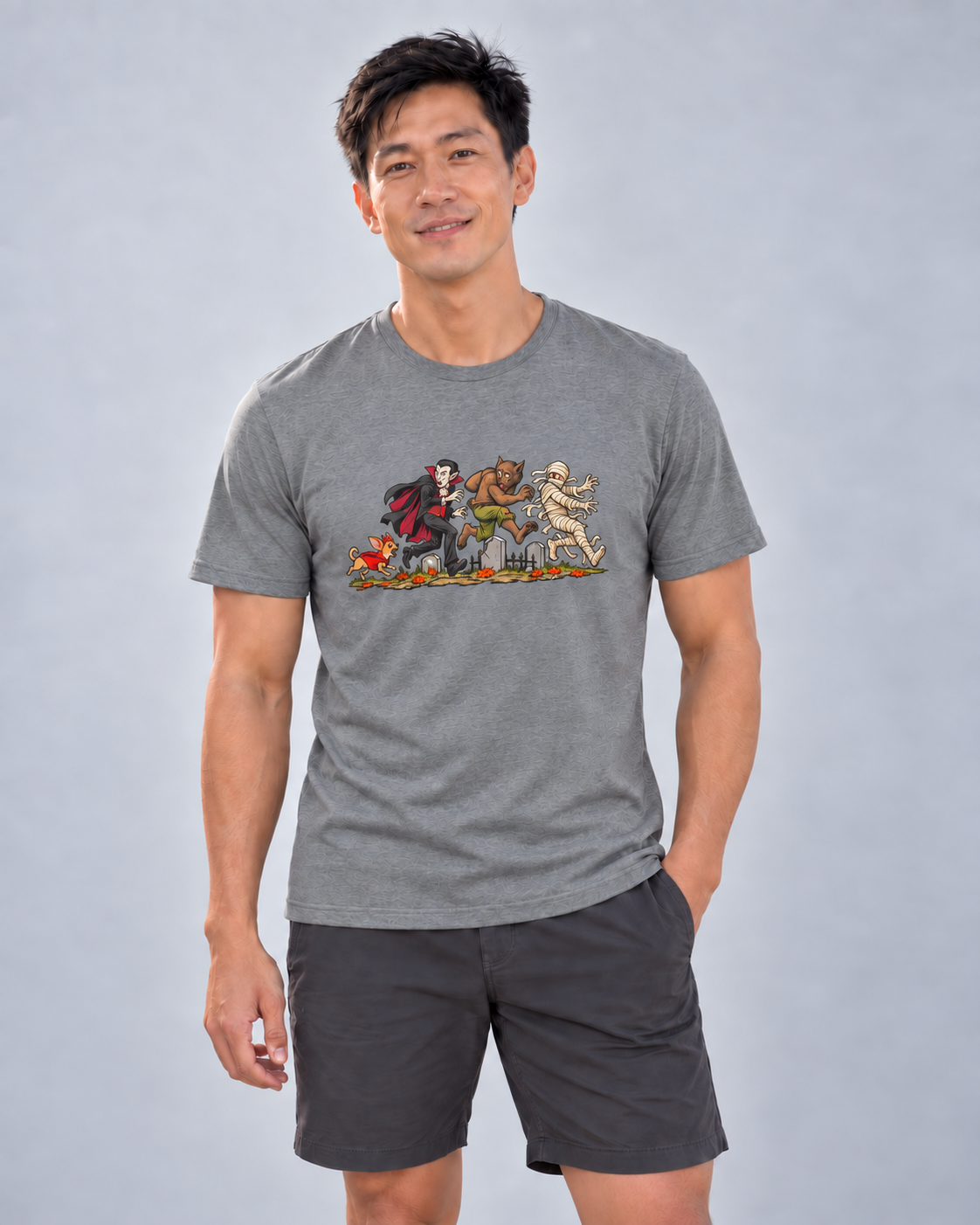Finn wearing Unleashed Terror Everyday T in Deep Heather