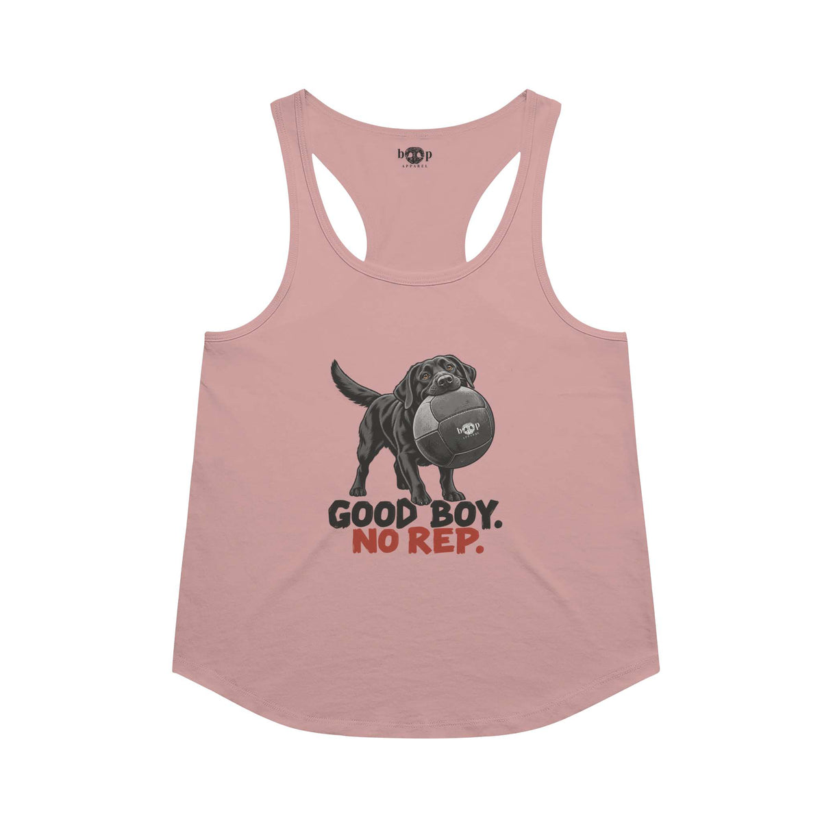 Good Boy No Rep racerback tank in Desert Pink