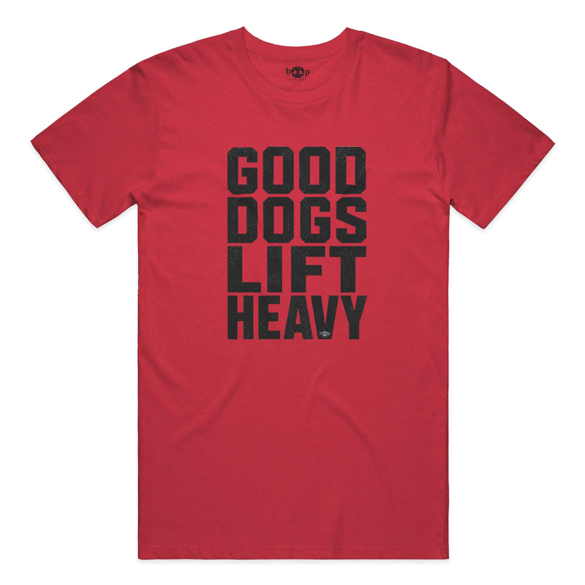 Good Dogs Lift Heavy everyday t in heather red