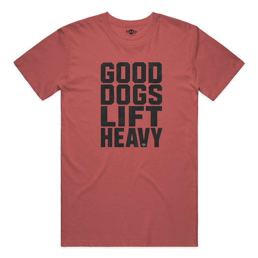 Good Dogs Lift Heavy performance t in Red Triblend