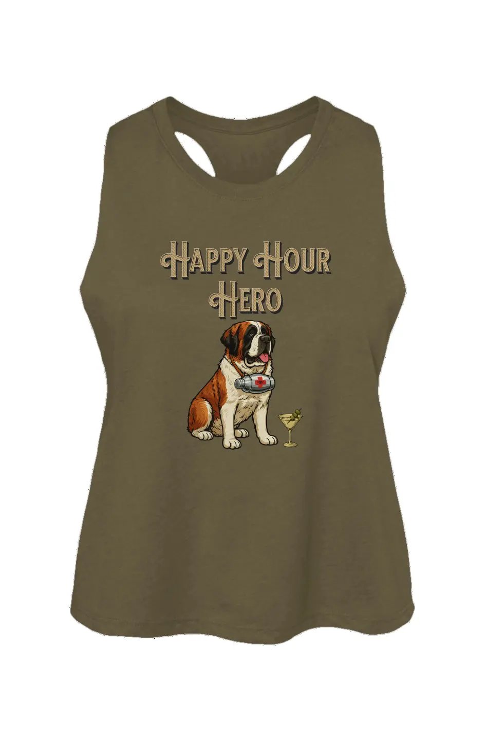 Happy Hour Hero crop tank in Heather Olive